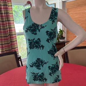 Floral Tank Top in Teal and Navy